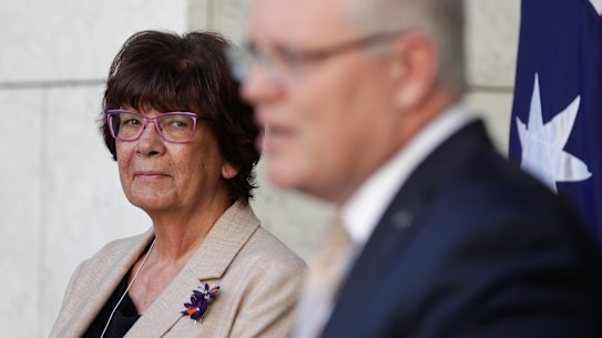 Pat Turner alongside Prime Minister Scott Morrison as they announced the national agreement last July.