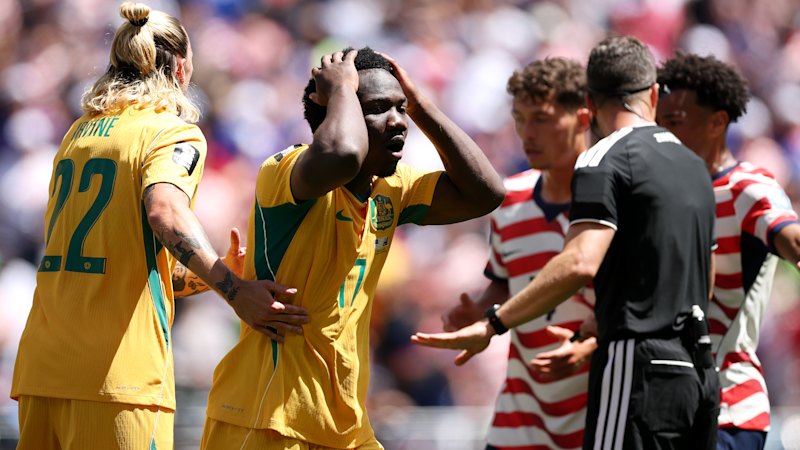 ‘The ref was having a stinker’: Nestory Irankunda takes aim after Socceroos loss
