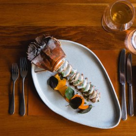Bay lobster with persimmon and shiso.