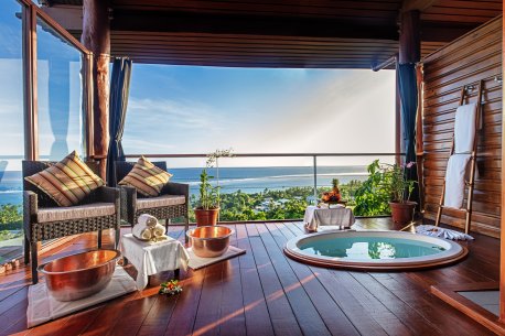 The terrace at the Bebe Spa, Outrigger Fiji.