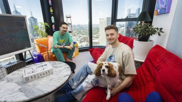 Josh Jessup (left) and Matt Moss moved into a three-bedroom apartment in Melbourne CBD last year.
