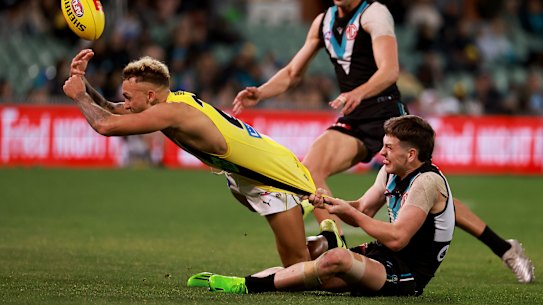 Shai Bolton proved hard to pin down by the Power as he starred for the Tigers at Adelaide Oval.