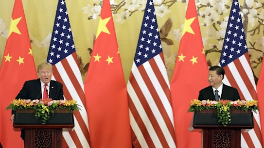 US President Donald Trump talks trade in Beijing with Chinese President Xi Jinping in 2017.