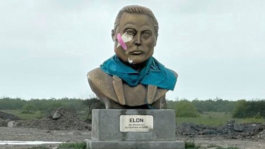 The Tesla boss’s influence extends beyond just bringing jobs to the area: already, Boca Chica has several murals depicting the tycoon and his favoured “Doge” meme, while there is even a huge bronze bust of his head.