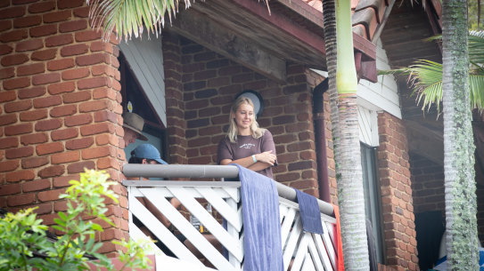 A backpacker in lockdown in Byron Bay on Thursday.