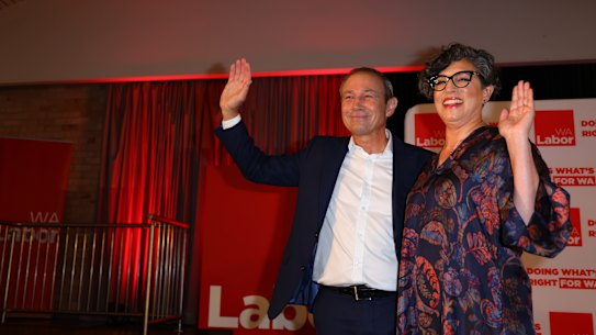 Premier Roger Cook and his wife Carly after the victory speech.