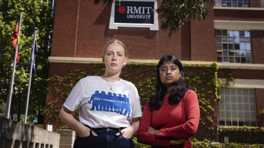 Amelia Christie (left) and Ersha Mohan were penalised by RMIT University for supporting striking academics.
