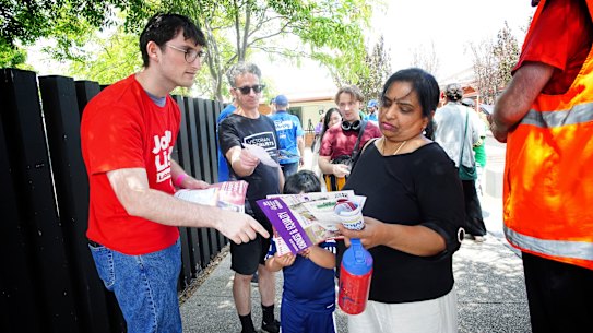 Voters arrive to vote at Iramoo Primary School in Wyndham Vale 