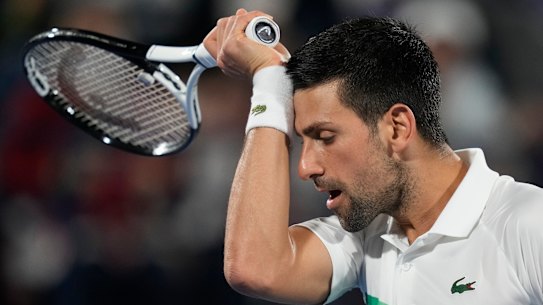 Novak Djokovic after losing a point to Jiri Vesely.