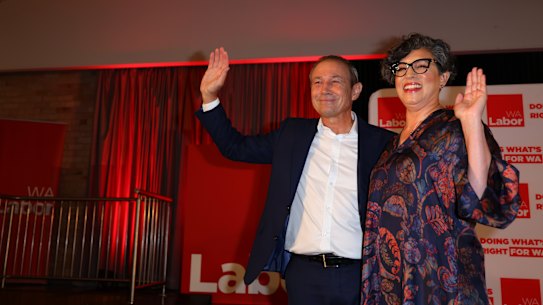 Premier Roger Cook and his wife Carly after the victory speech.