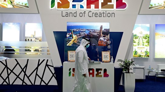 The Israel stand on the opening day of the Arabian Travel Market exhibition in Dubai on Sunday.