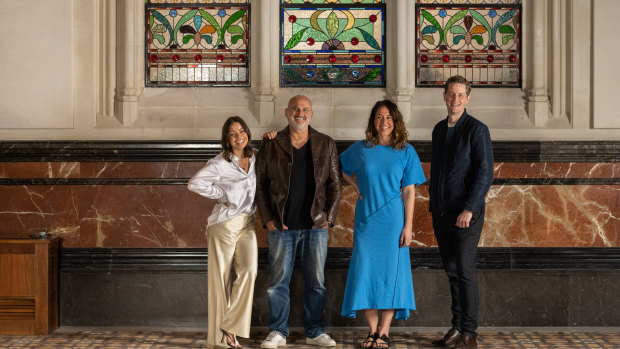 Nomad co-owners Rebecca and Al Yazbek, executive chef Jacqueline Challinor and head chef Brendan Katich (Nomad Melbourne) in the Cathedral Room where they will open Reine.