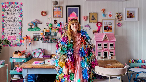 Brisbane designer, artist and author Rachel Burke at home in her studio. 
