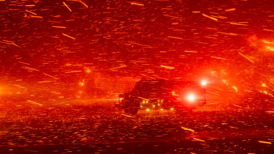 A fire truck in Pacific Palisades.