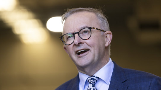 Anthony Albanese speaks to media on March 3, 2022 in Perth.