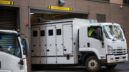 Prison van arriving at court.