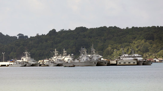 Ships and boats sit moored at the Ream Naval Base in Sihanoukville, Cambodia, the subject of rumours of a Chinese deal.