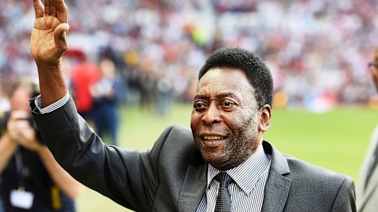 Pele attends Soccer Aid as the Guest of Honour at Old Trafford in Manchester on June 5, 2016.