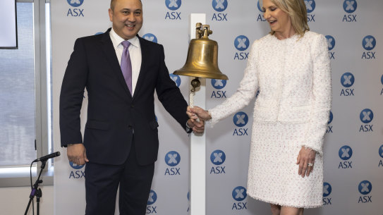 APM Group CEO Michael Anghie with executive chair and founder Megan Wynne at the company’s float in December 2022.