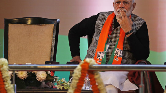 Indian Prime Minister Narendra Modi attends the Bharatiya Janata Party's national convention in New Delhi.