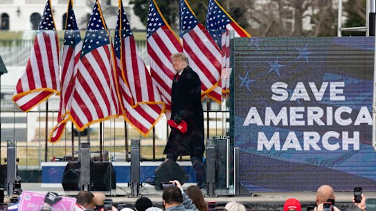 US President Donald Trump arrives at the Save America rally that led to the March on the Capitol on Wednesday January 6.