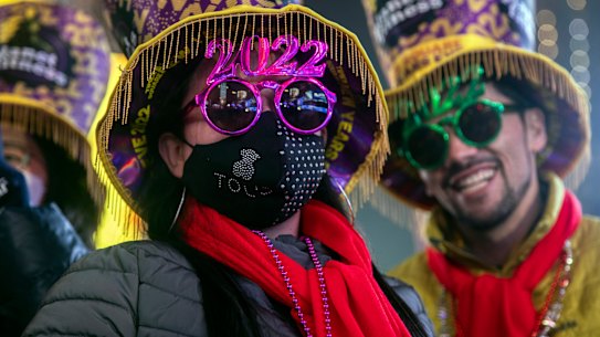 Revellers gathered in Times Square. 