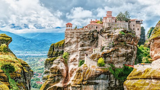 The history of Meteora, a collection of remarkable monasteries perched atop rocky outcrops in northwestern Greece, can be traced to 11th century.