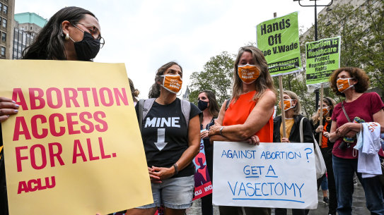 Protesters at a rally following the US Supreme Court’s decision to overturn Roe v Wade.