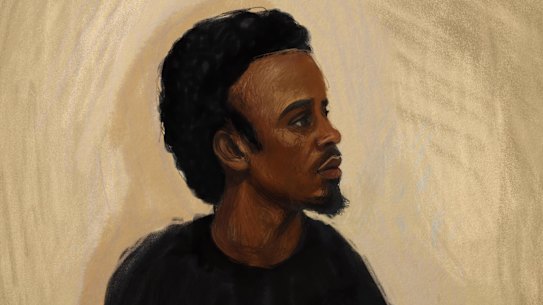 A court sketch depicts Mohamud Ali, 32, at the Melbourne Magistrates Court in Melbourne, Friday, May 1, 2026.