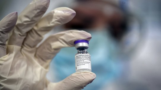 A vial of the Pfizer-BioNTech COVID-19 vaccine.