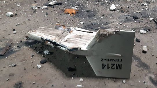 his undated photograph released by the Ukrainian military’s Strategic Communications Directorate shows the wreckage of what Kyiv has described as an Iranian Shahed drone downed near Kupiansk, Ukraine. 