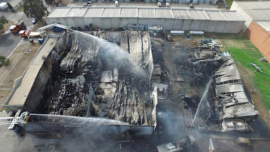 The Campbellfield factory, a day after it was engulfed in flames.