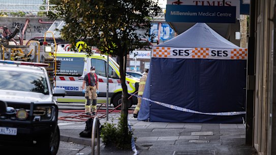 Emergency services at the scene of the shooting.