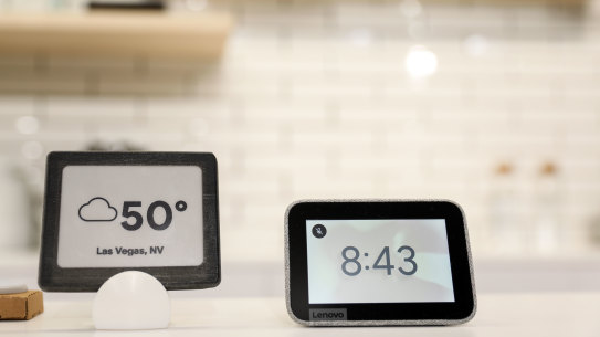 The Lenovo smart clock, featuring Google Assistant, on display at CES last week.