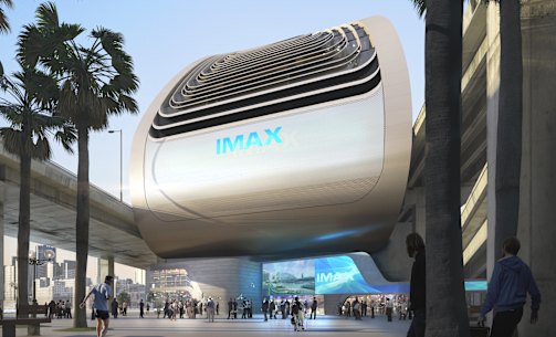 Artist’s impression of what the new IMAX Cinema at Darling Harbour will look like on completion this year.