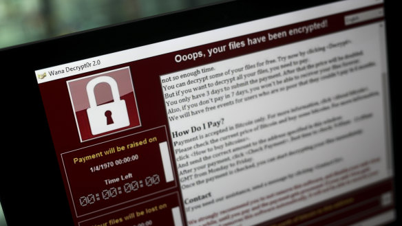 A lock screen on a computer in London during the May 2017 WannaCry ransomware attack, which affected governments and companies around the world.