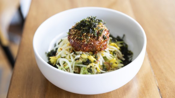 Ondo’s beef tartare bibimbap bowl can be mixed together or eaten as-is.