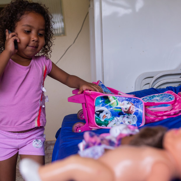 Four-year-old Sofya Marques, of Barra Longa, has been unwell since coming into contact with the tailings mud. Her mother, Simone, now an activist, has found it hard to make ends meet.