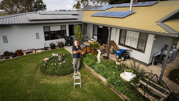 On his gable roof, most of his solar panels are facing north, where they can produce the most electricity, and others are facing west for when the sun is setting.