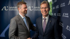 David Lloyd, left, and Peter Hoj, joint vice-chancellors of the new Adelaide University.