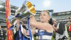 Cats premiership captain Joel Selwood celebrates on Saturday.