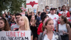 Protesters picket Belarussian State TV headquarters at the weekend.