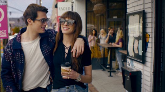 Nicholas Galitzine and Anne Hathaway in The Idea of You. The pair bonded over their mutual love of Arsenal football club.