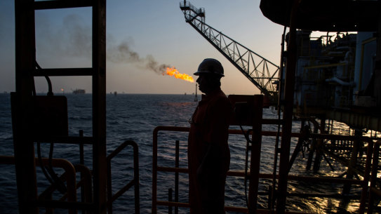 A gas flame at the Salman Oil Field operated by the National Iranian Offshore Oil Co. Traders are anxious that Israel may strike Iranian oil assets.