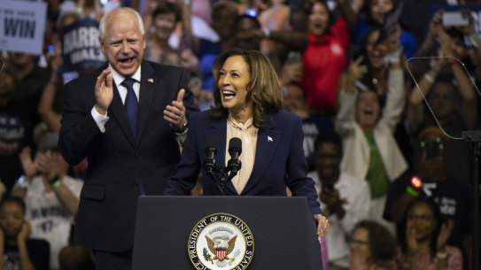 Democratic presidential nominee Vice President Kamala Harris and her new running mate, Minnesota Governor Tim Walz.