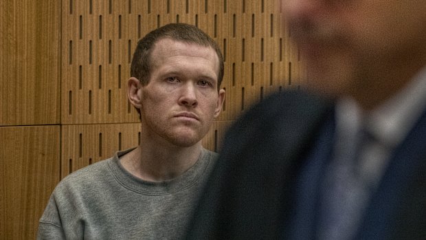Christchurch mosque gunman Brenton Tarrant during his sentencing hearing on Thursday. The terrorist has been jailed for life without parole.