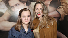 NEW YORK, NEW YORK - APRIL 11: Vivienne Jolie-Pitt and Angelina Jolie attend the opening night of "The Outsiders" at The Bernard B. Jacobs Theatre on April 11, 2024 in New York City. (Photo by Bruce Glikas/Getty Images)