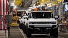 GMC Hummer EVs on the assembly line at a plant in Detroit.