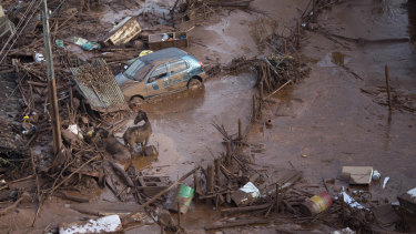 Rescuers searched feverishly for possible survivors for days after Samarco's Fundao dam burst on November 5, 2015.