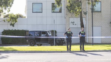 The Mercedes four-wheel-drive outside Fawkner police station.